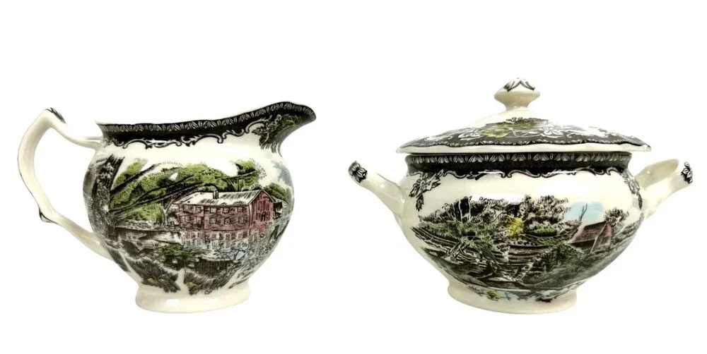 Vintage Johnson Brothers Friendly Village Covered Sugar Bowl & Creamer England